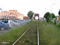 Gleis der Kinnekullebanan mit Klappbrücke in Lidköping