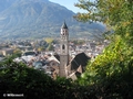 Blick auf Meran mit Turm der Pfarrkirche St. Nikolaus