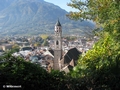 Blick auf Meran mit Turm der Pfarrkirche St. Nikolaus